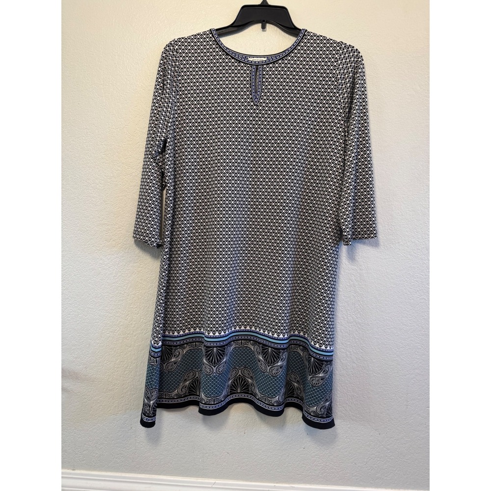 Max Studio Woman Blue Black Geometric Paisley Border Print Shift Dress 1X